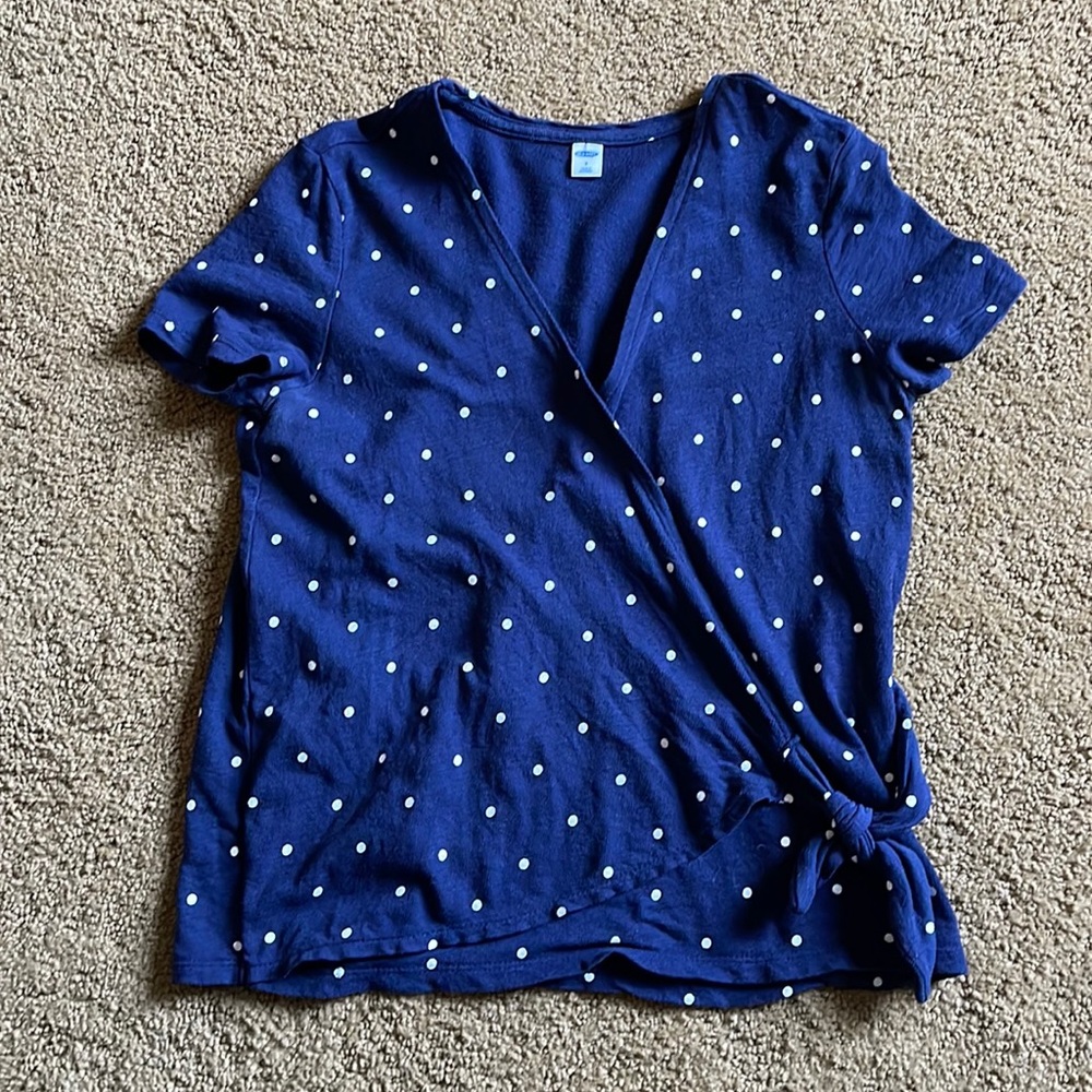 Size small, polka dot wrap shirt.